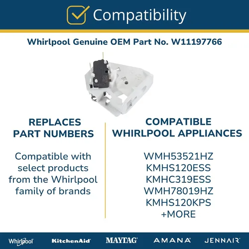 Miniatura 4 de Ensamble de interruptor de bloqueo para puerta de microondas Whirlpool W11197766