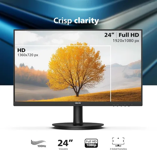 Miniatura 2 de Philips Nuevo Monitor Full HD (1920 x 1080) de 24 pulgadas sin marco, 100Hz, VESA, HDMI x1, Puerto VGA x1, Cuidado de los ojos, Garantía