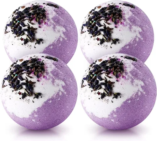 Bombas de baño de flores secas, bolas de sal, juego de regalo de 4 unidades, aceites esenciales de extracto de lavanda, piel seca hidratante, spa 4