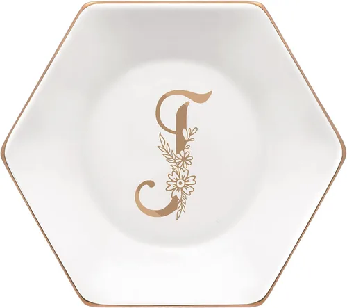 CARAKNOTS Bandeja de joyería para mujer, plato de cerámica blanca para anillos, cumpleaños, compromiso, boda, San Valentín, regalos para ella, plato