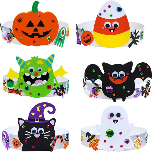 Miniatura 2 de Winlyn 24 juegos de diademas de Halloween, kits de manualidades, juegos de corona, caramelos Jack-o'-Lantern, fantasma, monstruo, murciélago