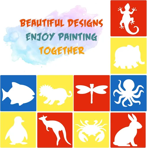 Miniatura 3 de 24 plantillas para niños de 3 a 5 años, coloridos animales grandes para dibujar en la pared, decoración del hogar, 8 x 8 pulgadas (estilo clásico)