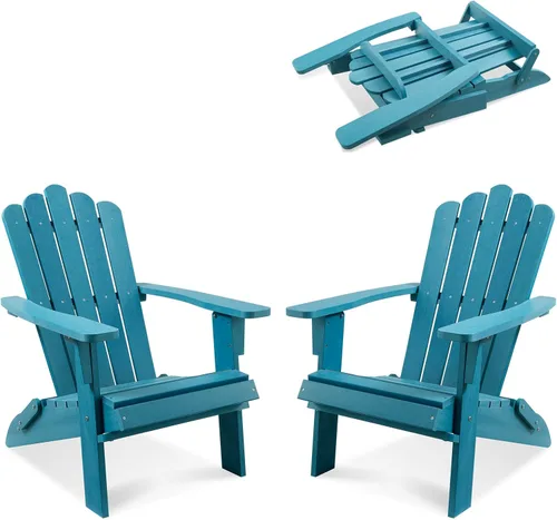 Miniatura 10 de Juego de 2 sillas Adirondack apilables, duraderas, resistentes a la intemperie, asientos de patio al aire libre, sillas de madera de polietileno
