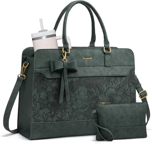 Miniatura 13 de LOVEVOOK Bolso para laptop de mano para mujer, bolso de trabajo de cuero, bolso de negocios impermeable para profesora, bolso de mano grande