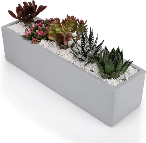 Maceta rectangular de cemento gris de 15 pulgadas para suculentas, caja de alféizar de ventana