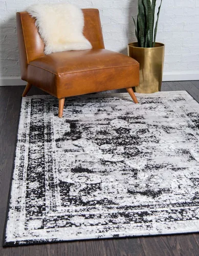 Unique Loom Sofia Collection - Alfombra tradicional vintage, inspirada en Francia (7 pies x 10 pies, rectangular, negro/gris claro)