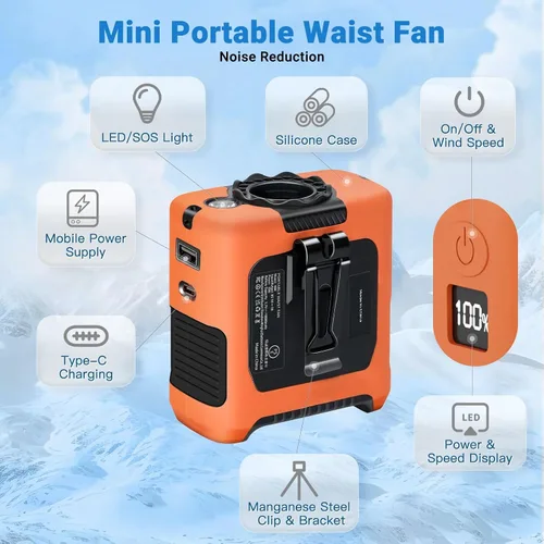 Miniatura 6 de Ventiladores portátiles con flujo de aire fuerte ventilador de cintura personal con tiempo de funcionamiento máximo de 40 horas, ventiladores
