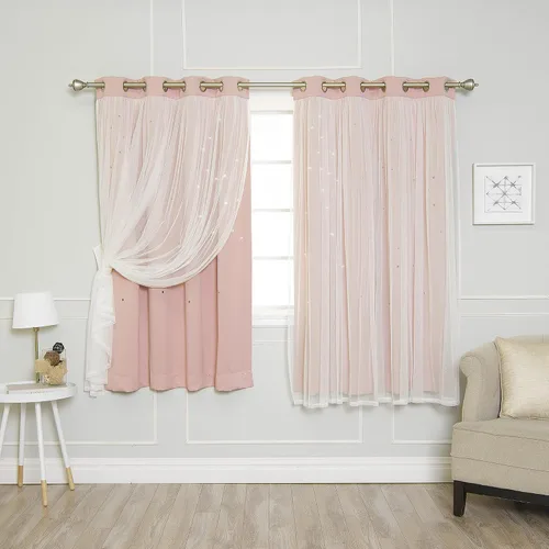 Miniatura 11 de Best Home Fashion Par de cortinas opacas con revestimiento de tul y corte láser, paneles de ventana con ojales plateados para dormitorio, habitación