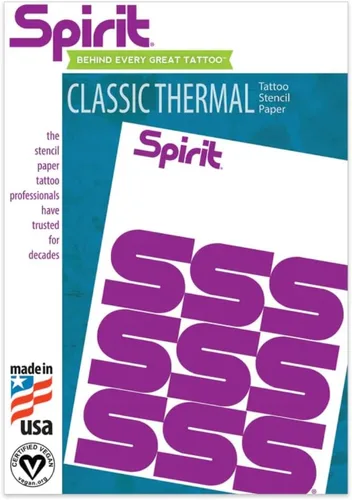 Spirit® Papel de transferencia de tatuaje térmico clásico de 8.5 x 11 pulgadas, 100 hojas, papel de plantilla de tatuaje, fabricado con orgullo en