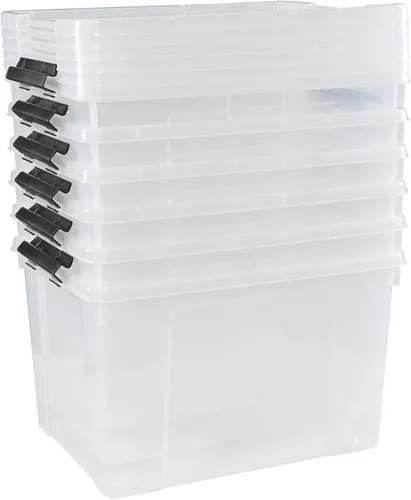Miniatura 8 de Drephia - Paquete de 4 contenedores de almacenamiento de plástico transparente con tapa y ruedas, 50 L