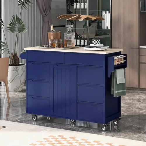 Miniatura 19 de Delicate Rolling Kitchen Island Cart with Rubber Wood Drop-Leaf Countertop and Lockable Rollers,Storage Cabinet and 2 Drawers,Sliding Barn Door