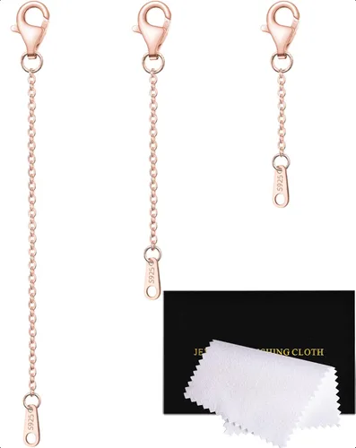 Miniatura 18 de Extensores de cadena dorada para collares, extensiones de pulsera de plata de ley, extensor de collar dorado para mujer, juego de 3 piezas, 1, 2, 3