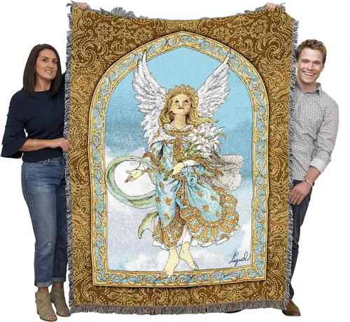 Miniatura 16 de Pure Country Weavers Angelic Trio - Manta con diseño de tres ángeles tocando música, manta cuadrada para regalo, tejida de algodón, fabricada