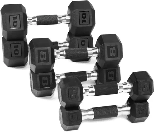 WF Athletic Supply - Mancuernas hexagonales con agarre de goma y mango contorneado para tonificar músculos y fortalecer y entrenar de todo el cuerpo