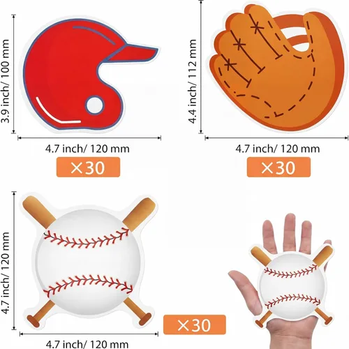 Gejoy 90 piezas de recortes de béisbol para tablón de anuncios, recortes de papel de béisbol de doble cara, guantes, sombrero, recortes de pelota