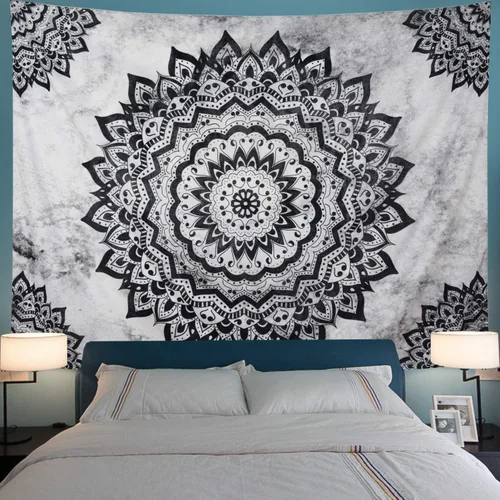 Leofanger Tapiz de pared de mandala blanco y negro – Flor bohemia psicodélico hippie colgante de pared para dormitorio (51.2 x 59.1 pulgadas)