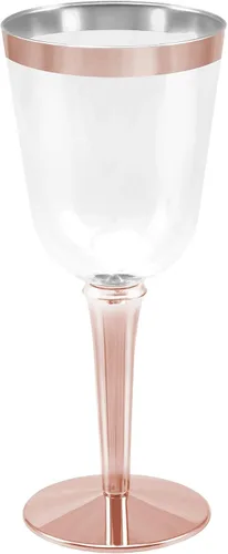 Miniatura 6 de 50 copas de vino desechables de plástico con borde de oro rosa, tamaño grande, 9.98 oz. BloominGoods - Vasos para bodas y eventos