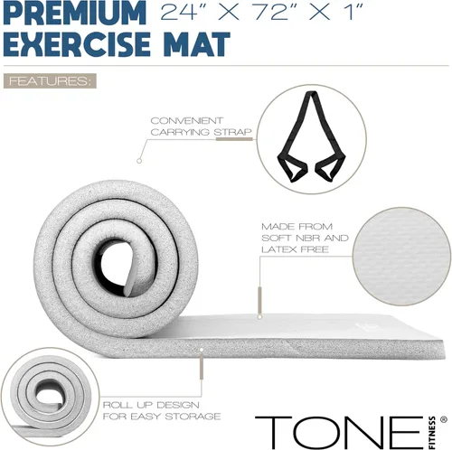 Miniatura 3 de Tone Fitness Esterilla de yoga de 1 pulgada de grosor Alfombrilla de ejercicio antideslizante de alta densidad con correa de transporte para yoga