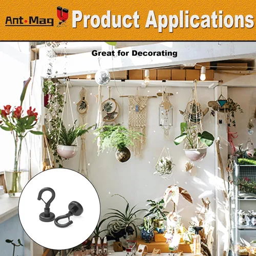 Miniatura 6 de Ant Mag Ganchos magnéticos negros resistentes con broche de presión de 22 libras, ganchos magnéticos fuertes, ideales para colgar en refrigerador