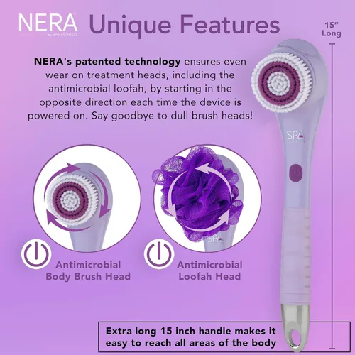 Miniatura 6 de Spa Sciences - NERA - Cepillo corporal 4 en 1 para ducha/baño para exfoliación, limpieza profunda, cuidado de pies, infusor de loción y masaje