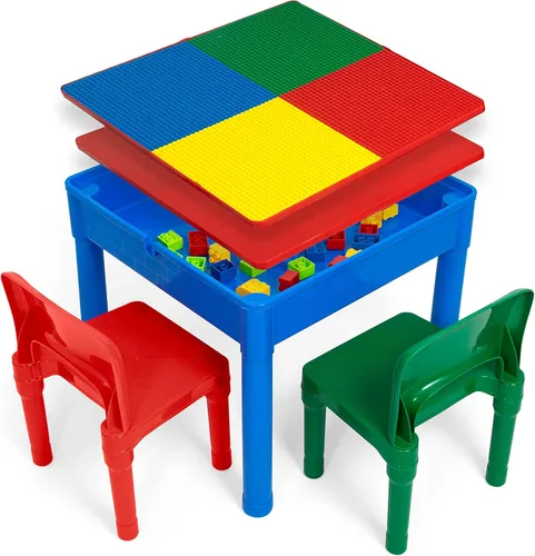 Miniatura 10 de Play Platoon Mesa y Silla de Actividades 5 en 1 para Niños - Mesa de Bloques de Construcción, STEM, Manualidades y Sensoriales para Niños Pequeños