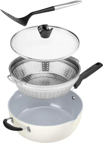 Miniatura 2 de Juego de sartenes de 4 piezas Cuisinart Preferred - Crème de la Creme (sartén multiusos de 4.5 cuartos con tapa, vaporizador, volteador ranurado)