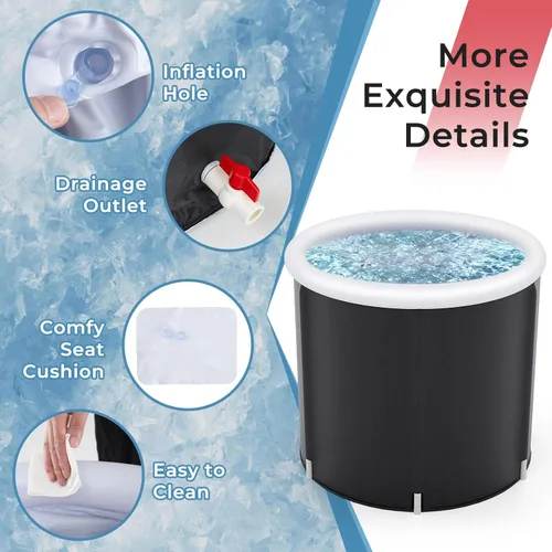 Miniatura 5 de Goplus Bañera de hielo inflable, bañera portátil de terapia de agua fría con cubierta, 6 varillas de soporte resistentes, inflador, bañera de remojo