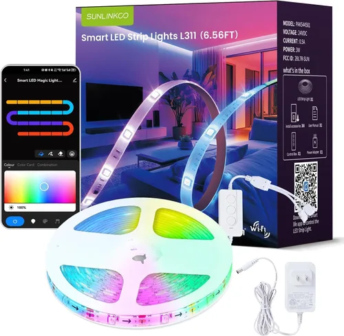 Miniatura 10 de Tira de luces LED RGB+IC, luz LED Bluetooth inteligente para dormitorio, tiras LED que cambian de color con 44 modos de escena (6.6 pies)
