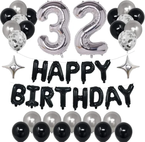 Miniatura 17 de Decoraciones de fiesta de cumpleaños color negro y plateado para niños y niñas, suministros de fiesta de cumpleaños número 14 con pancarta negra