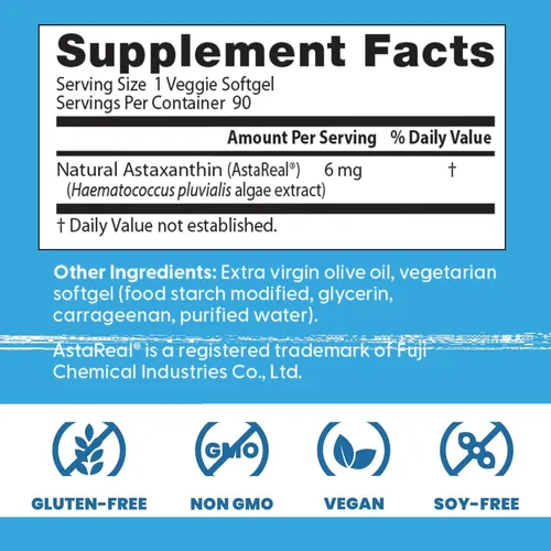 Miniatura 3 de Doctor's Best Suplemento vegano de astaxantina de 6 mg – Elasticidad de la piel y apoyo antioxidante para hombres y mujeres, extracto de microalgas