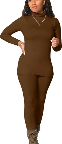 Miniatura 37 de Mokoru Conjunto deportivo de 2 piezas para mujer, camiseta de manga larga con cuello alto, pantalones de entrenamiento