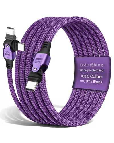 Miniatura 12 de Cable USB tipo C a C de rotación de 180° PD 240 W (1 paquete de 3.3 pies) USB2.0 480MBPS y cable de transferencia de datos Cable de carga