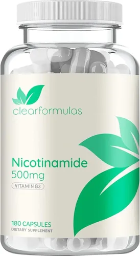 Vitamina B3 Nicotinamida 500 mg – Forma de alta absorción de vitamina B3 Niacina sin enjuague para oír la piel, cerebro y apoyo energético –