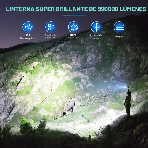Miniatura 2 de KINGCAESAR Linternas recargables de alto lúmenes, 2 unidades de 90,000 lúmenes, linterna súper brillante, 5 modos de linterna LED, IPX7 impermeable
