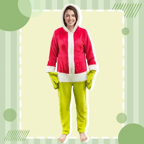 Miniatura 2 de Mono de Papá Noel, monstruo verde, unisex, para adultos, pijama con capucha de Navidad, disfraz de fiesta