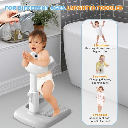 Miniatura 8 de Soporte de ducha de bebé de altura ajustable con base antideslizante, soporte de pie para ducha de baño, ayudante de baño portátil