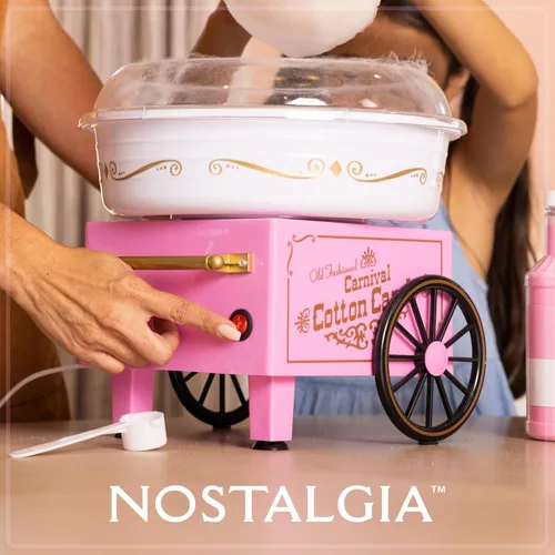 Miniatura 8 de Nostalgia - Máquina vintage PCM306PK para preparar caramelo sólido y de algodón sin azúcar, para encimera, incluye 2 conos reutilizables y cuchara