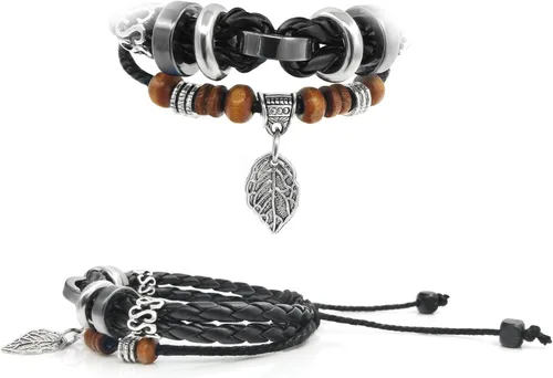 Miniatura 18 de Suyi brazalete ajustable con varias capas, de cuero tejido trenzado con cruz. Pulsera tipo esclava.