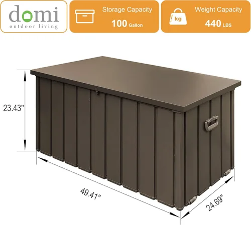 Miniatura 9 de Domi - Caja de cubierta de 100 galones, gabinete de almacenamiento de metal con cerradura para exteriores, banco de acero impermeable