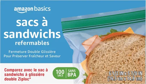 Miniatura 4 de Amazon Basics Bolsas de almacenamiento de sándwich con doble cierre para almacenamiento de alimentos, sin BPA, 100