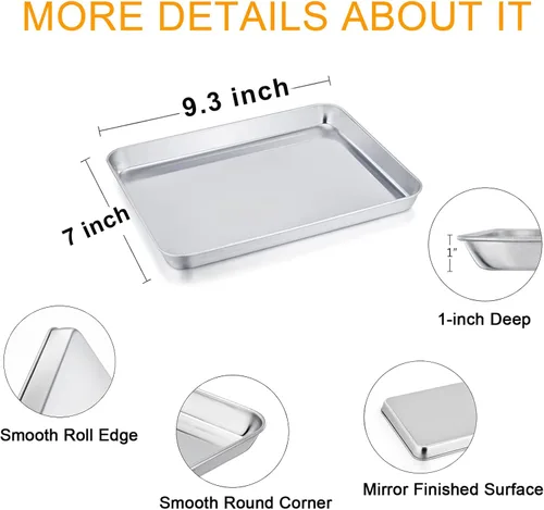 Miniatura 2 de TeamFar Juego de bandeja y rejilla para horno tostador, 9.3'' x 7'' x 1'', bandeja para horno tostador de acero inoxidable bandeja para asar,