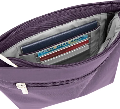 Miniatura 9 de Travelon - Mini bolsa clásica de hombro antirrobo, Púrpura), 42459-150