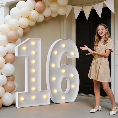 Miniatura 14 de IMPRSV Letras de mosaico iluminadas de marquesina, 4 pies para globos y fiestas, decoración de kit de arco