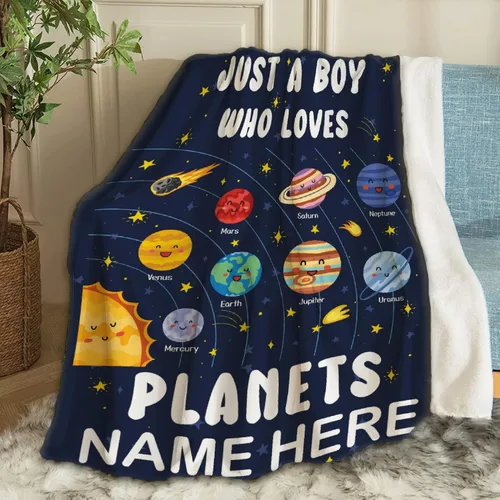 Miniatura 14 de Just A Boy Who Loves Planets & Solar - Manta de Lana Polar Franela Súper Suave y Divertida, Manta de Viaje para Cama, Sofá, Sillón, Nombre