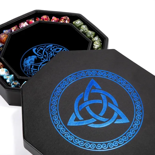 DND Bandeja de dados – Bandeja de 9 pulgadas de calidad prémium Dungeons and Dragons – Exquisitamente detallado diseño de árbol del mundo azul y