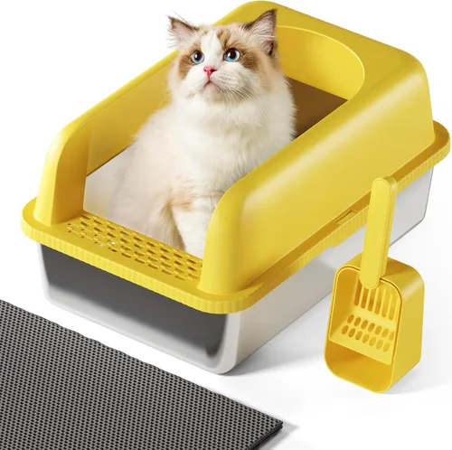 Miniatura 11 de Caja de arena para gatos de acero inoxidable con tapa, 20 pulgadas de largo x 14.2 pulgadas de ancho x 11.8 pulgadas de alto, caja de arena grande