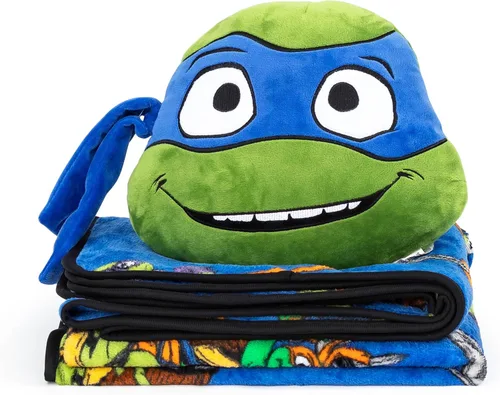 Miniatura 5 de Jay Franco Nickelodeon Teenage Mutant Ninja Turtles Mutant Mayhem Leonardo Nogginz - Juego de manta y almohada de felpa de 40 x 50 pulgadas, juego