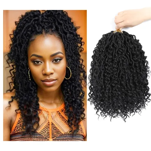 8 paquetes de cabello de ganchillo para mujeres negras, cabello de ganchillo Goddess Locs, Goddess Faux Locs con trenzas rizadas (12 pulgadas, 8 1b