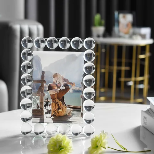 Miniatura 4 de Marco de fotos de cristal transparente de 5 x 7 pulgadas, marco de fotos con 24 bolas de alta calidad, perfecto para oficina, hogar y decoración
