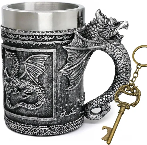 Alikiki Taza de Café de Dungeons and Dragons Grande - Taza de GOT D&D para Juego de Cerveza Tazas de Regalo para Hombres - 21oz Jarra de Acero